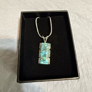 Turquoise and Silver Pendant Necklace